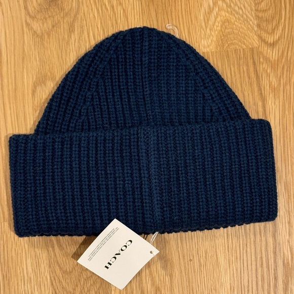 NWT Coach Wool Knit Hat Beanie Navy Blue - Picture 3 of 5